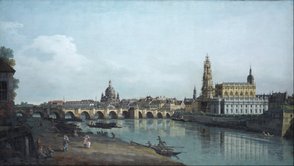 Painting of Dresden seen from the Right Bank of the Elbe, beneath the Augusts Bridge (1748) by Bernardo Bellotto (1721–1780)