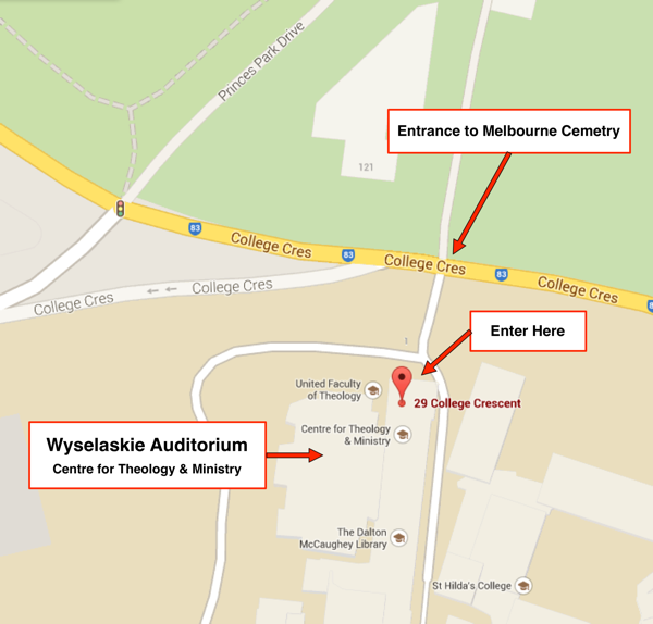 Map showing Wyselaskie Auditorium - 29 College Cresecent, Parkville, 3015, Melbourne